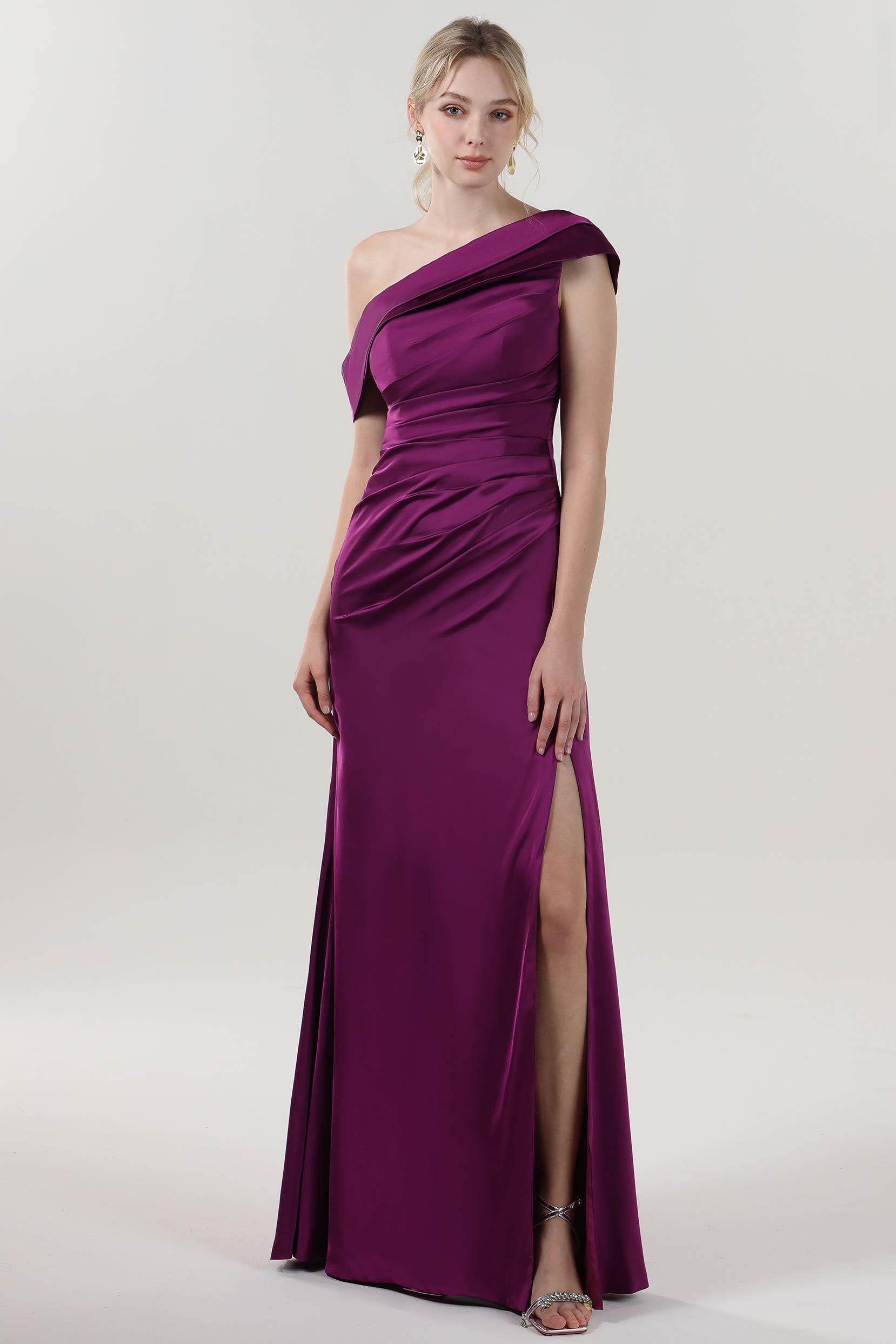 Sheath-Column Maxi Luxe Satin Bridesmaid Dress CS0609BM - COCOMELODY
